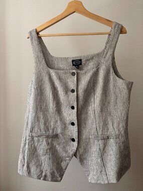 Square Neck Linen Pinstriped Vest